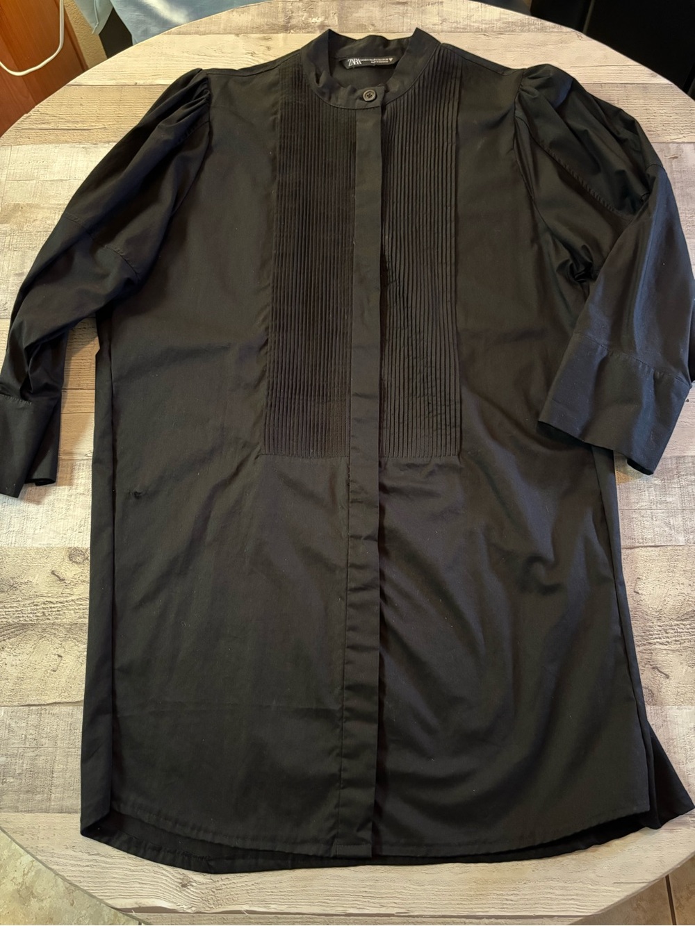 Zara Black Pintuck Longline Shirt Jacket